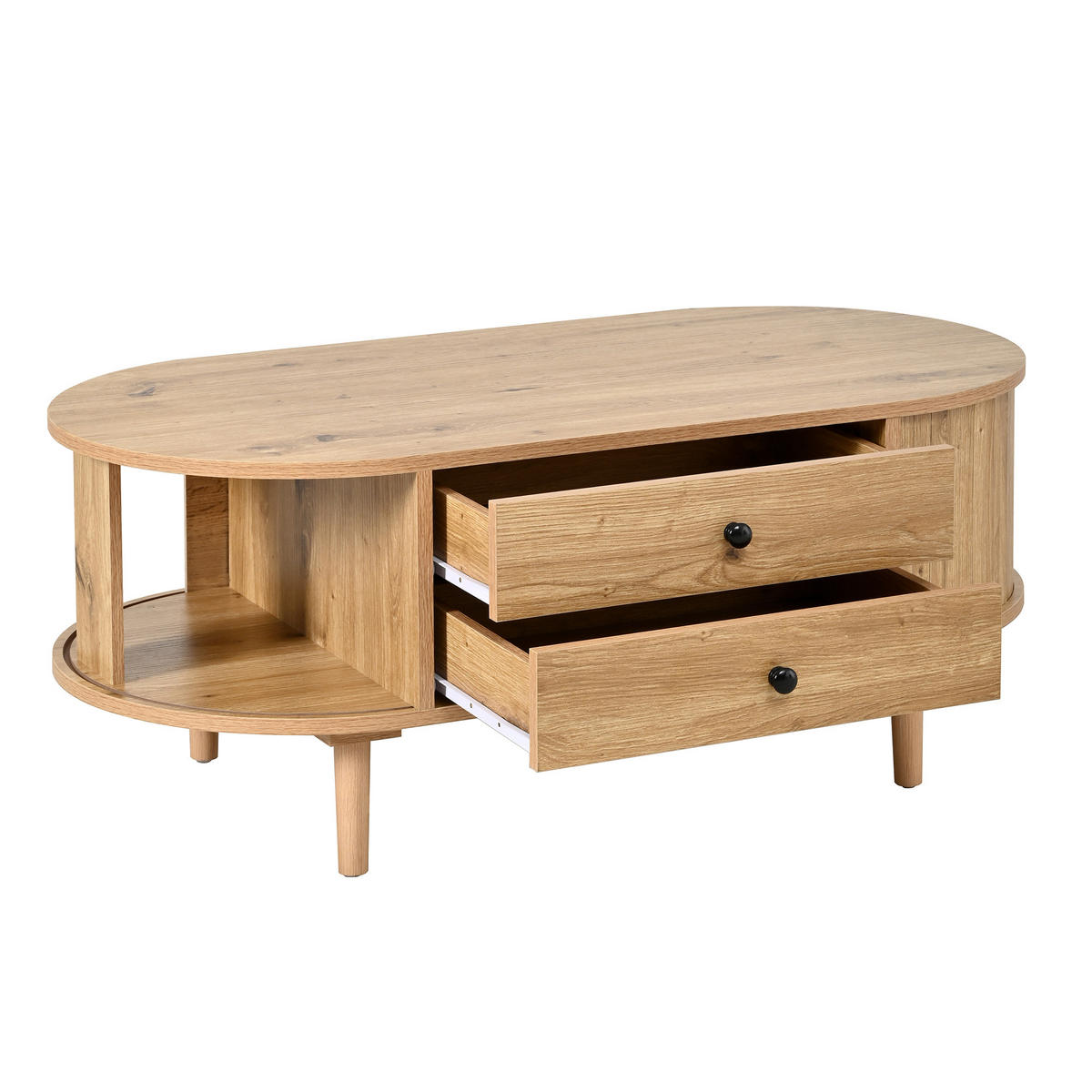 COUCHTISCH Moderner Sideboard mit Schiebetüren, Schubladen, Stauraum, Kiefernholzfüßen, MDF/Kiefer - Hellbraun, Holzwerkstoff (100/50/40cm) - EVRYAE