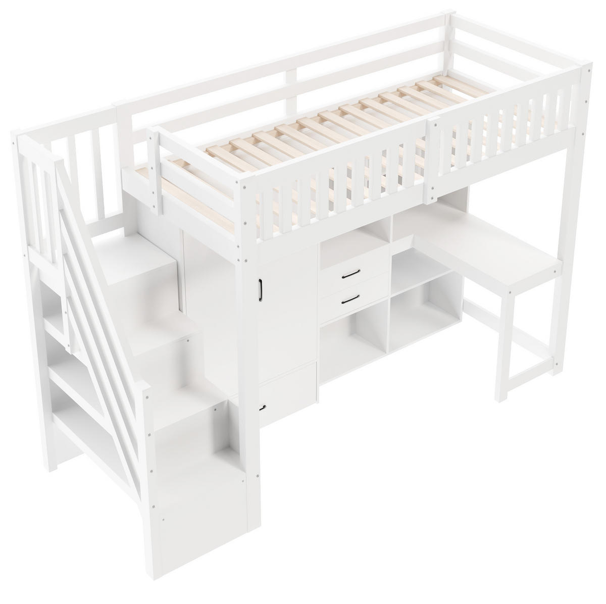 HOCHBETT 90x200 cm in Weiß mit Schreibtisch, Kleiderschrank und Stauraum - Weiß, Holzwerkstoff (90/200cm) - IVMEU