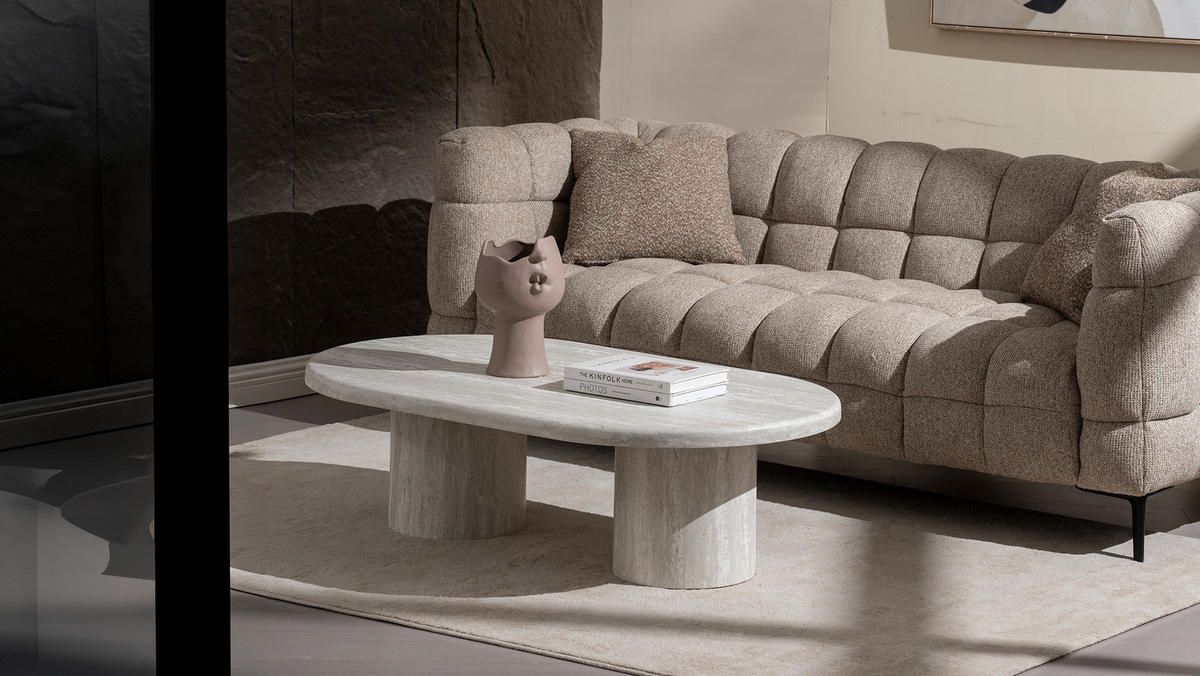 COUCHTISCH - Travertin Hellgrau Dekor - Hellgrau, Holzwerkstoff (70/120/35cm) - home24