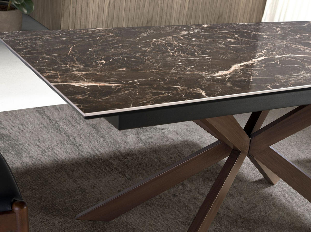 ESSTISCH Ausziehbarer Esstisch Rechteckig porzellanmarmor aus Stahl in Walnussoptik 160/90/76 cm - Walnussfarben/Braun, Stein (90/160/76cm) - ANGEL CERDA
