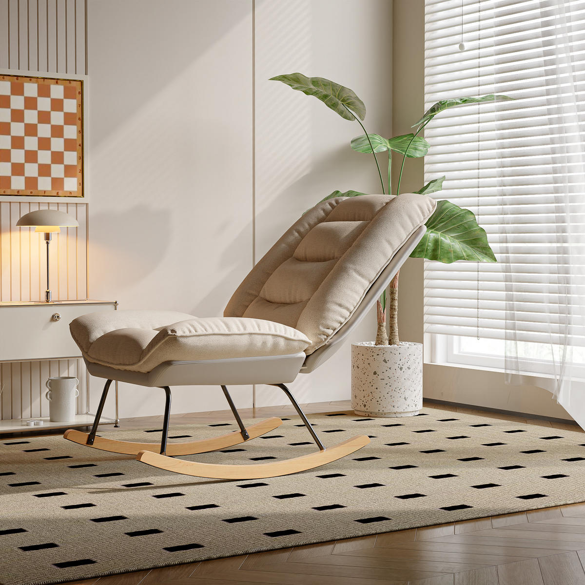 SCHAUKELSTUHL mit Verstellbarer Rückenlehne, Beige und Grau (B) - Beige, Metall (90/100/63cm)