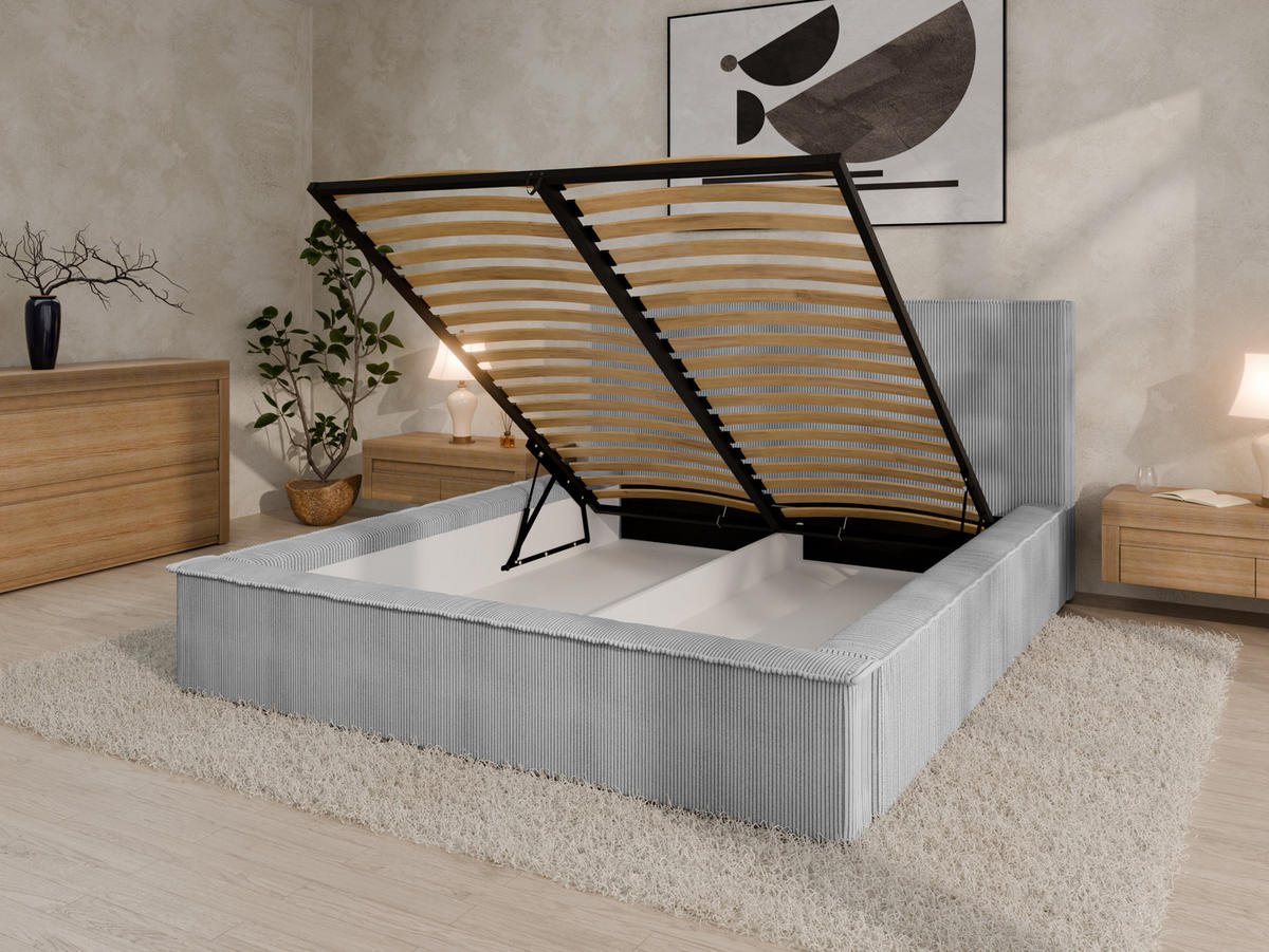 POLSTERBETT SANA 160x200cm Elegantes Polsterbett für modernen Wohnstil , Taschenfederkernmatratze LIORA(19cm), grau - Grau, Holz (160/200cm) - Panda Möbel