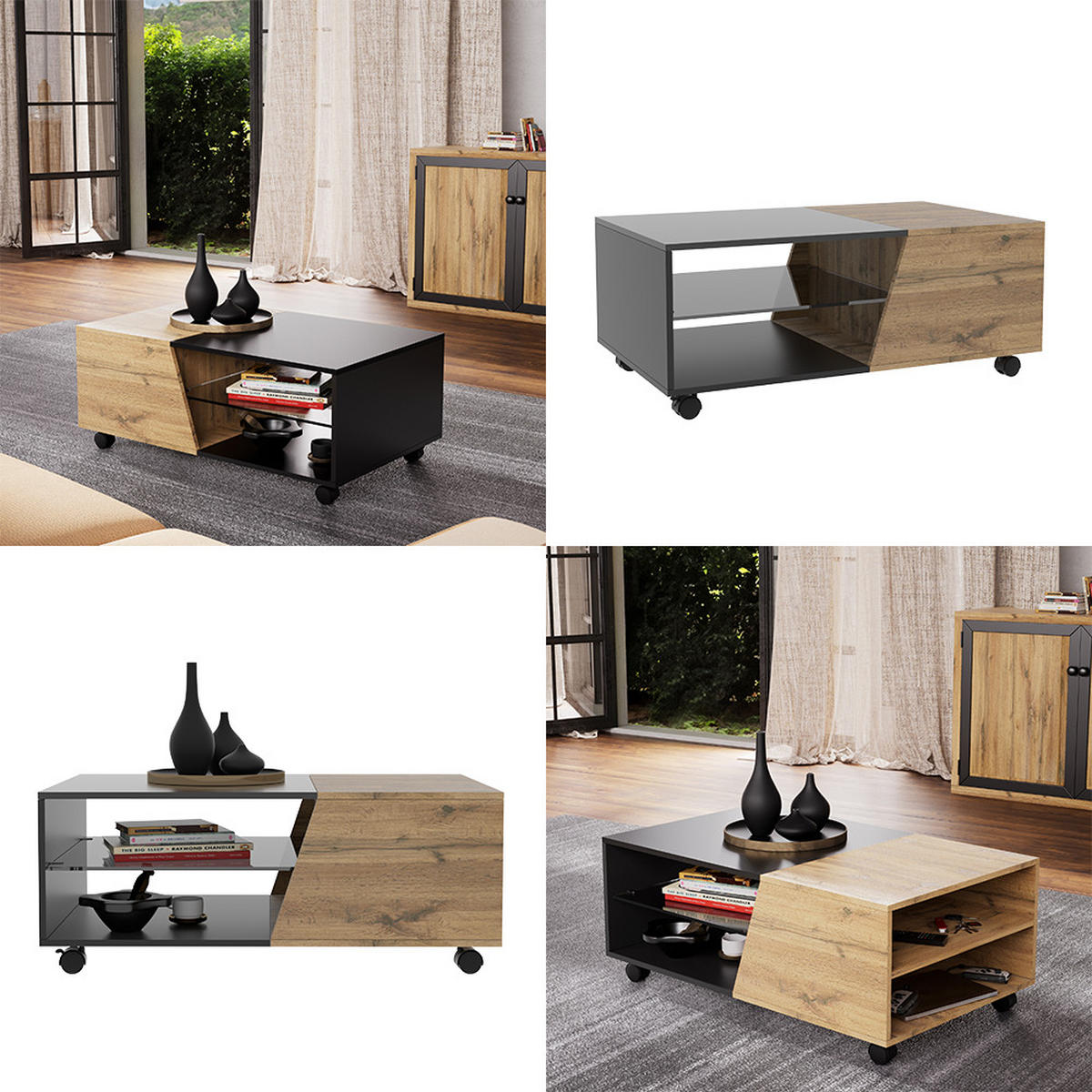 COUCHTISCH Yukon Holz 100 x 60 cm - Schwarz/Naturfarben, Holzwerkstoff (60/100/40cm) - Vicco