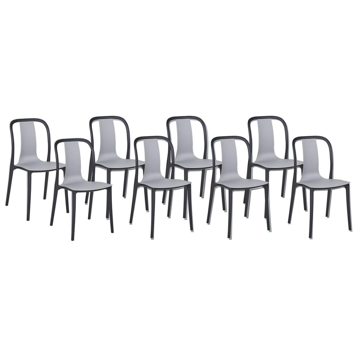 GARTENSTUHL 8er-Set Kunststoff grau/schwarz Spezia - Schwarz/Grau, Kunststoff (42/89/49cm) - Beliani
