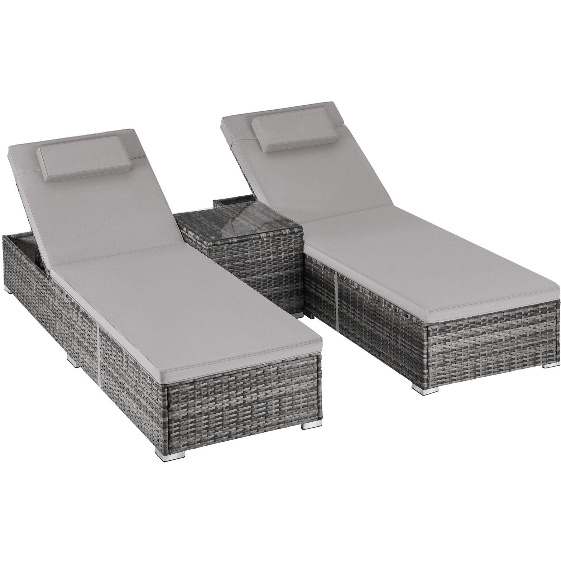 RATTAN-DOPPELLIEGE Carbonera, Belastbarkeit je 200 kg, grau - Grau, Kunststoff (62/36/196cm) - tectake