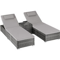 RATTAN-DOPPELLIEGE Carbonera, Belastbarkeit je 200 kg, grau - Grau, Kunststoff (62/36/196cm) - tectake