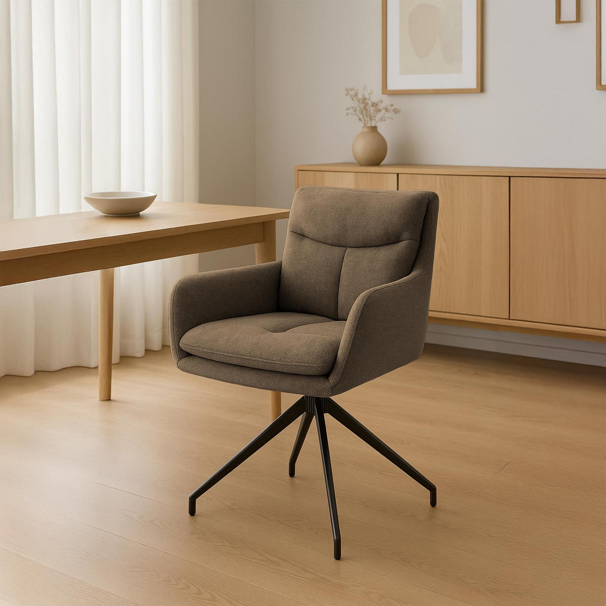 ESSZIMMERSTUHL Stoff Braun - Schwarz/Braun, Textil/Metall (57/83/62cm) - CLP
