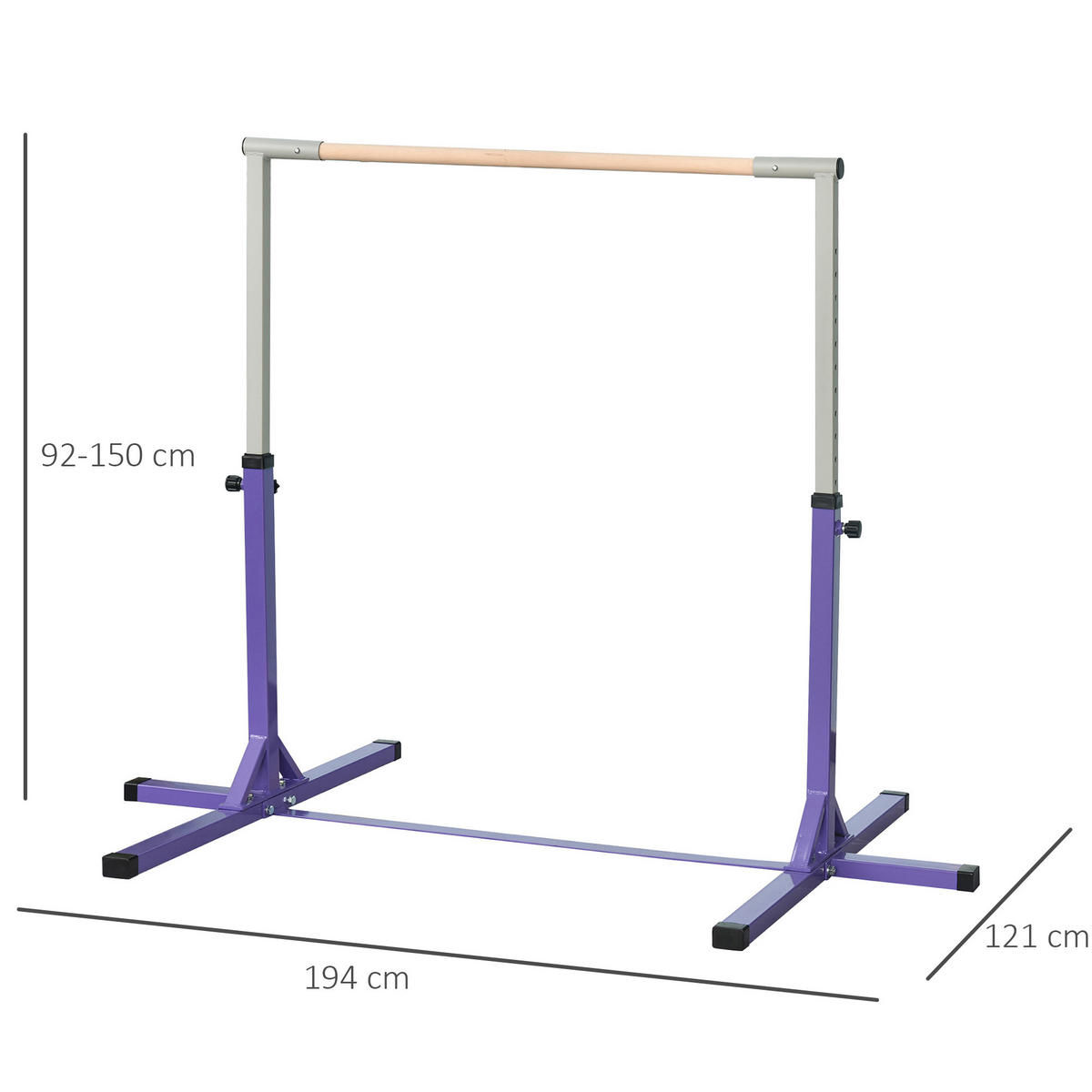 GYMNASTIK-TURNRECK, Reckstange, 13-stufig verstellbar, bis 75 kg belastbar, Lila - Violett, Metall (121/194cm) - HOMCOM