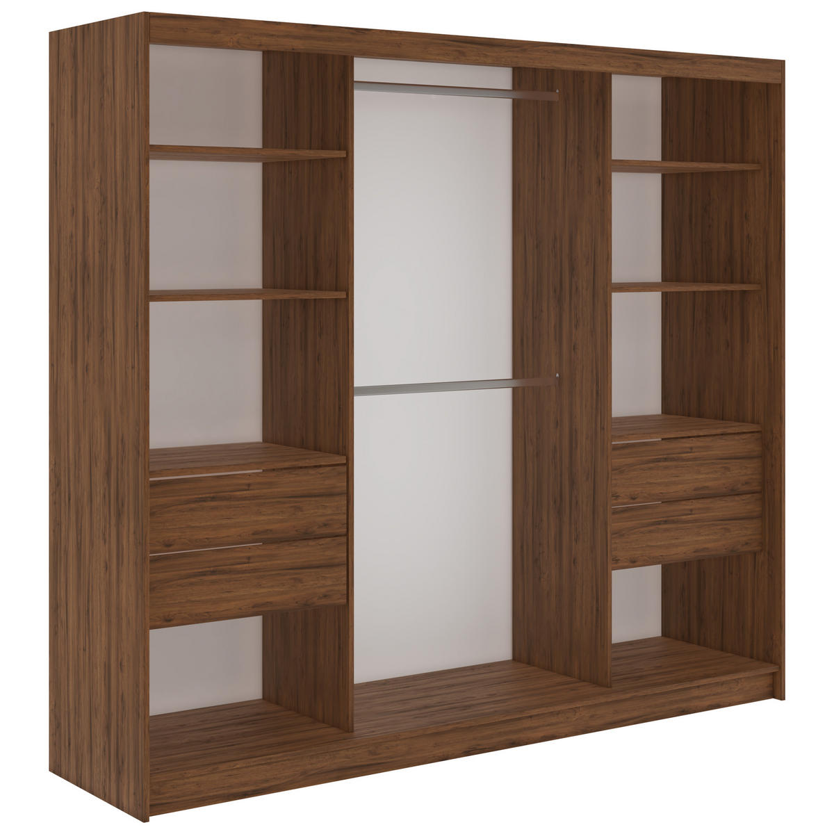 SCHWEBETÜRENSCHRANK mit Schubladen 240 - VERONA - Warmia Walnuss mit Spiegel - Walnussfarben/Alufarben, Holzwerkstoff/Metall (240/216/61cm) - MKS