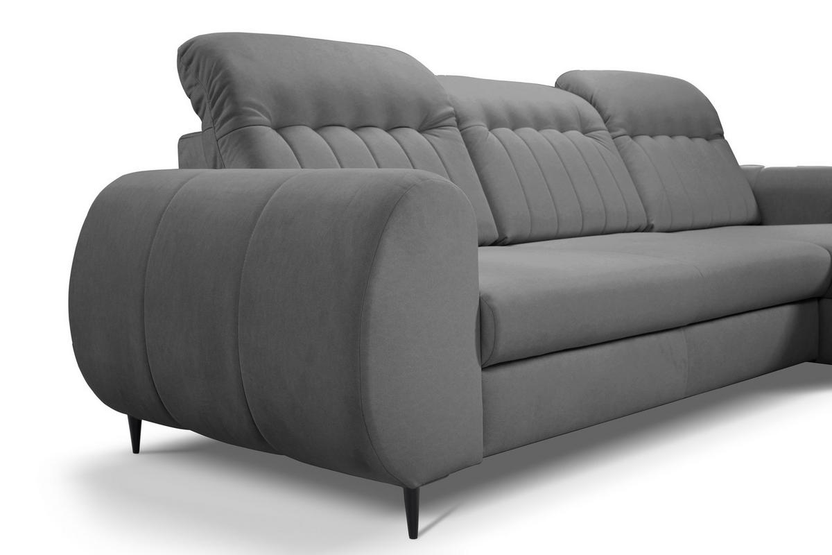 ECKSOFA PURO R-S Grau Plüsch-Stoff mit Schlaffunktion - Grau, Holz (275/166cm) - MASSENO