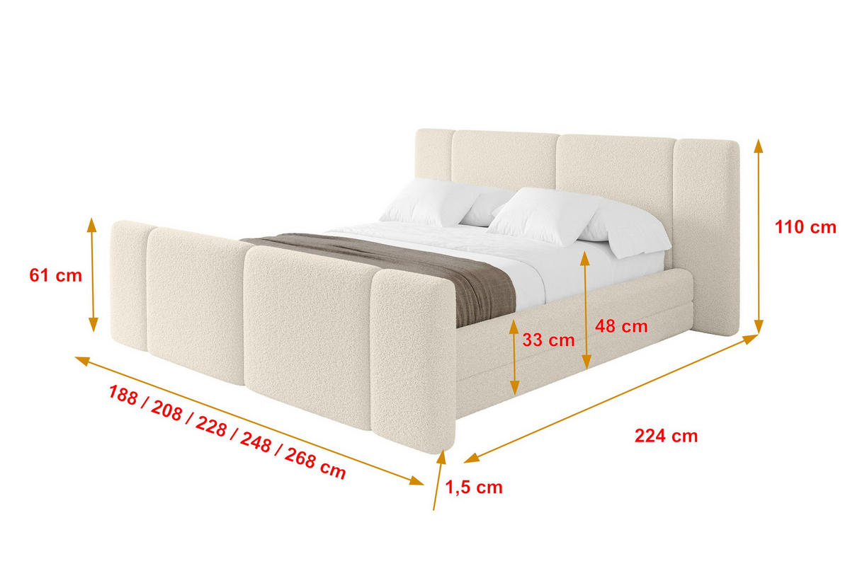 POLSTERBETT mit Bettkasten, Fußteil und Lattenrost, Bett mit Matratze H3/H4 - TEVO-Z 180x200 Beige - Champagner, Holzwerkstoff/Textil (180/200cm) - ALTDECOR
