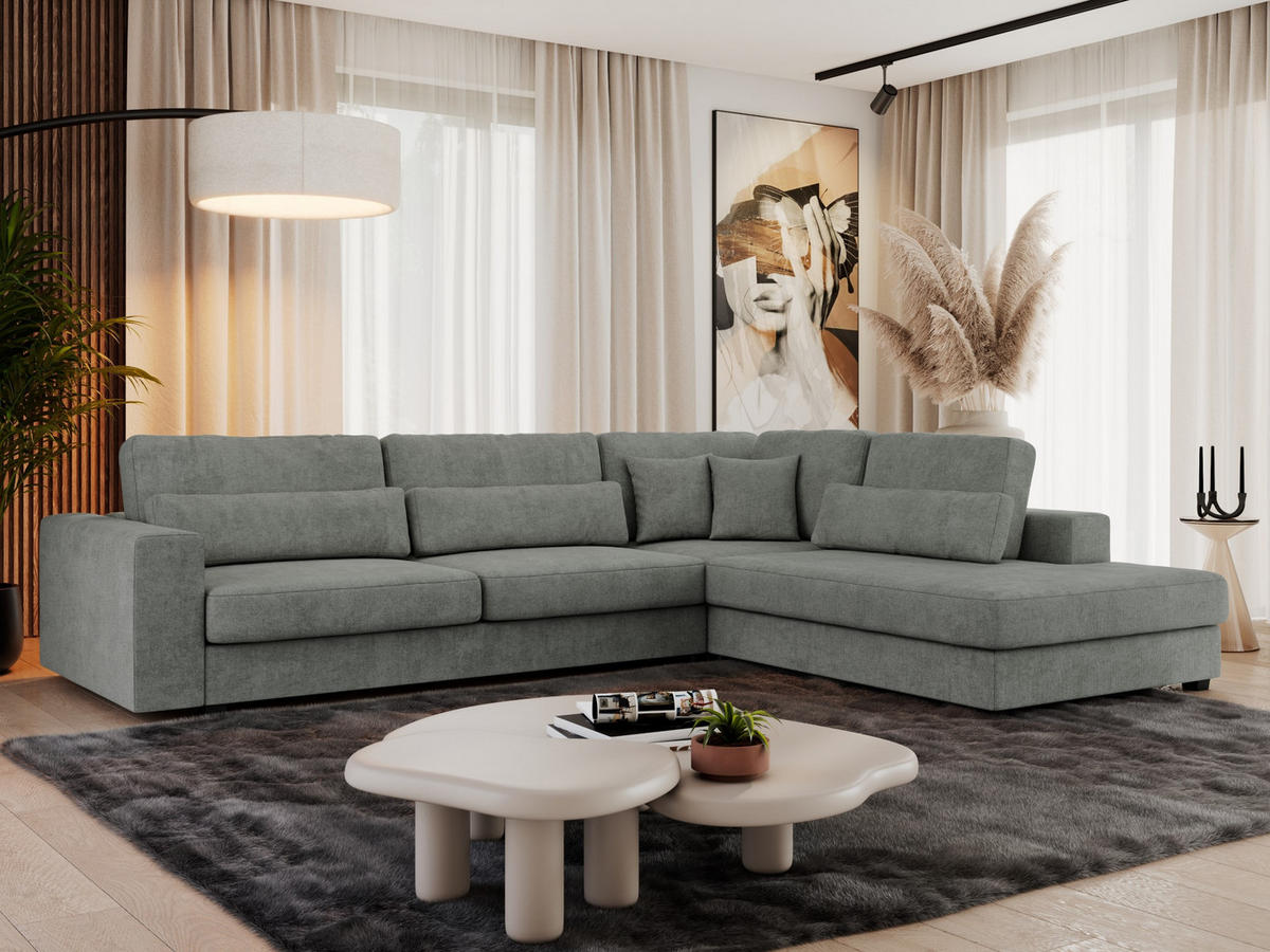 ECKSOFA Savona Grau Strukture - rechts - Schwarz/Grau, Kunststoff/Textil (249/316cm) - MKS