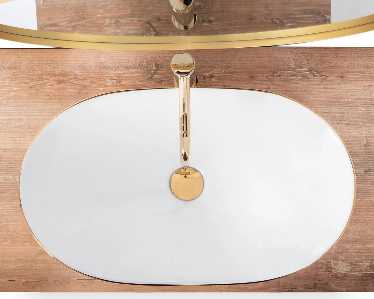 AUFSATZWASCHBECKEN Rea Royal Gold Edge - Weiß, Keramik (36/16/62cm) - REA