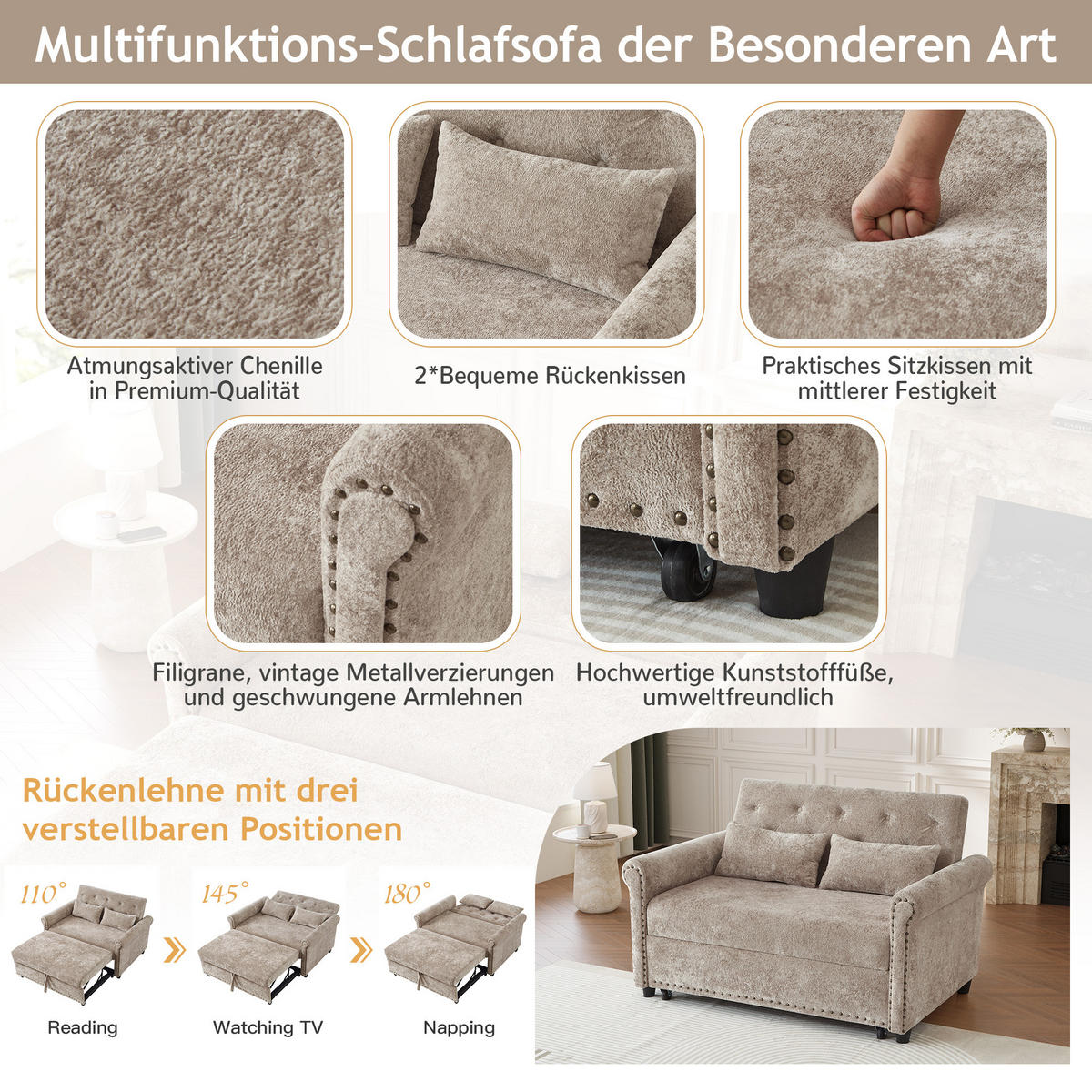 SCHLAFSOFA ausziehbar mit Schlaffunktion Mehrfarbig 80x120x82 cm Textil - Multicolor, Textil (80/82/120cm) - SONNENH