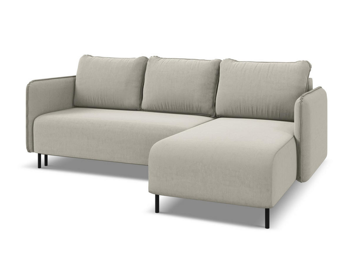 ECKSOFA mit Schlaffunktion Samt Stoff Creme - Perlmutt/Creme, Holz/Textil (236/162cm) - Makamii