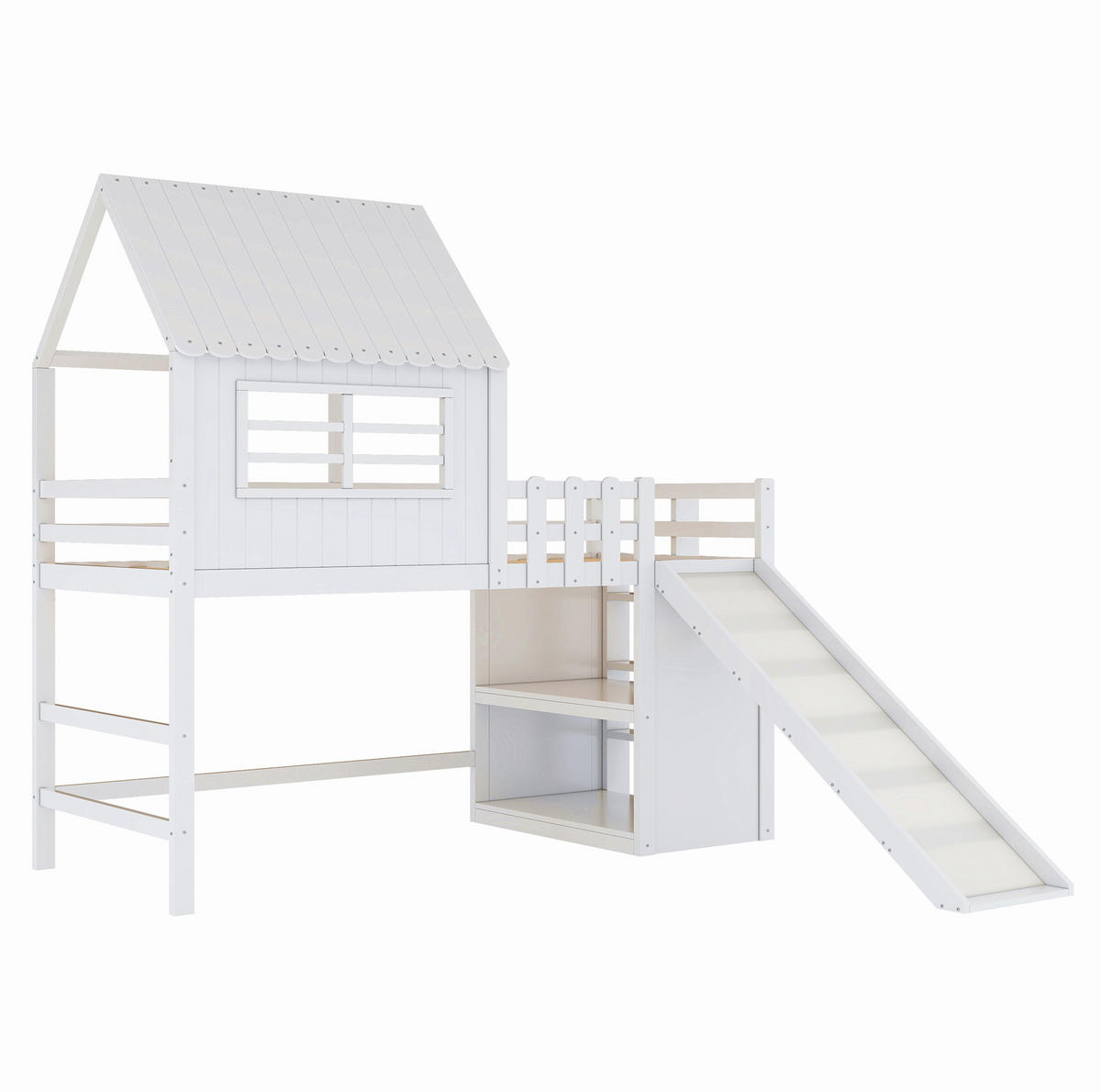 HOCHBETT 90/200 cm Weiß Dachboden-Design mit Rutsche und Stauraum - Weiß, Holz (90/200cm) - OKWISH