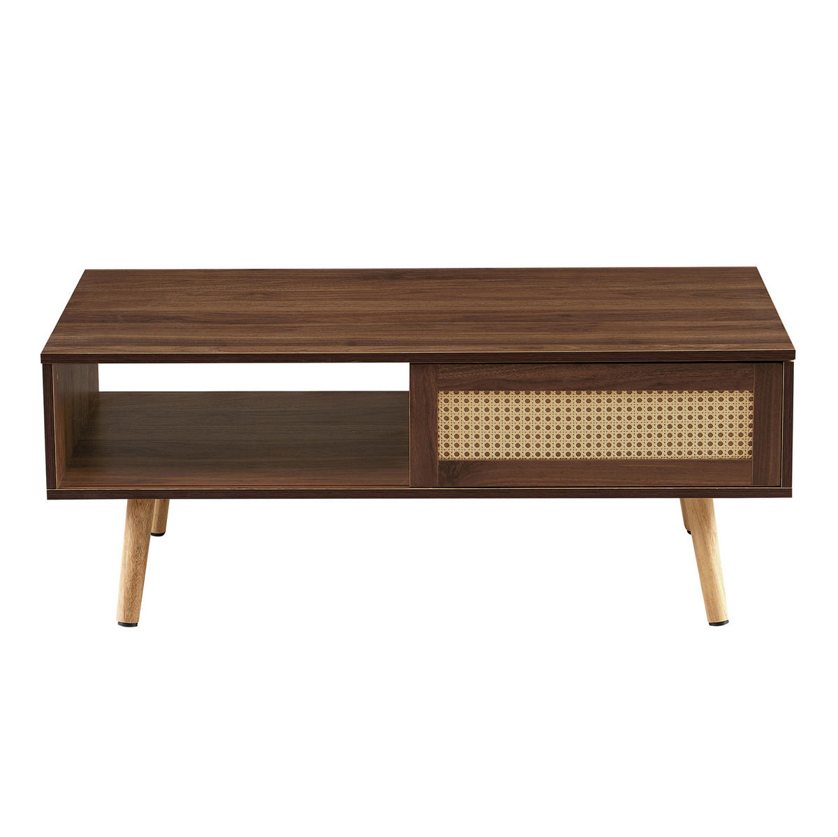 KONFERENČNÍ stolek z MDF a ratanu, 105/55/40 cm hnědý, s posuvnými dvířky - hnědá, kompozitní dřevo (105/55/40cm) - BEAOK