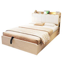 BETT 140/200 cm in Naturfarben mit Bettkasten, USB und Ablage Holz Design - Weiß/Naturfarben, Holzwerkstoff/Textil (140/200cm) - STILVORA