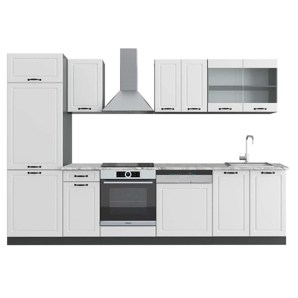 KÜCHE R-Line Weiß Landhaus/Anthrazit 300 cm, AP Marmor - Anthrazit/Weiß, Holzwerkstoff (300/81.6/60cm) - Vicco