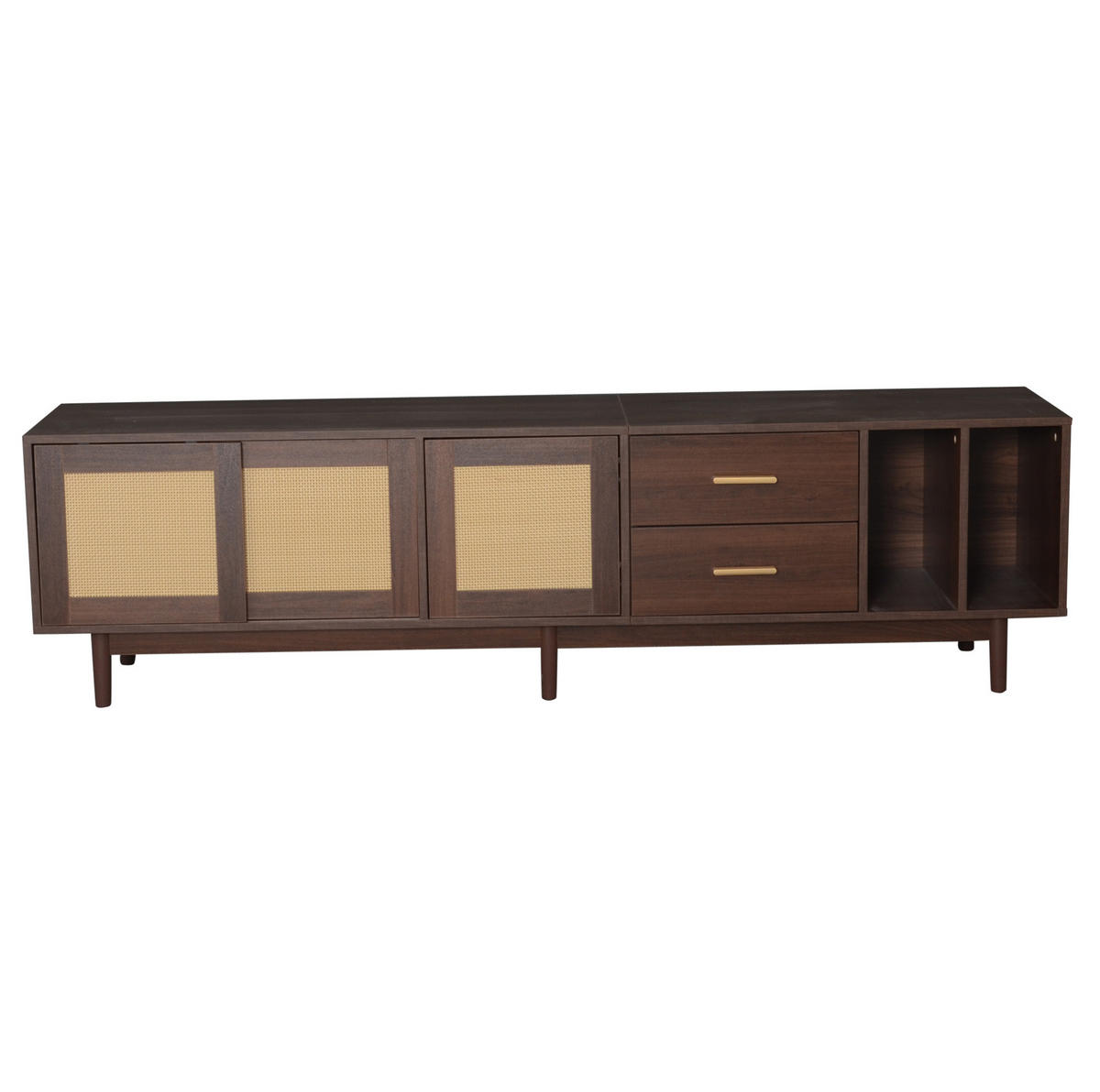 TV-LOWBOARD 190/40/52 cm mit 3 Türen, 2 Schubladen und Rattan-Fronten, MDF, Braun - Braun, Holzwerkstoff (190/52/40cm) - Redom