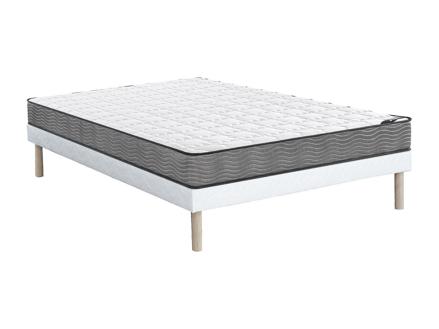 MATRATZE und Bettgestell mit Lattenrost und Stoffbezug - 2 Personen - Stoff - Weiß - - Weiß, Textil (140/190cm) - Vente-Unique