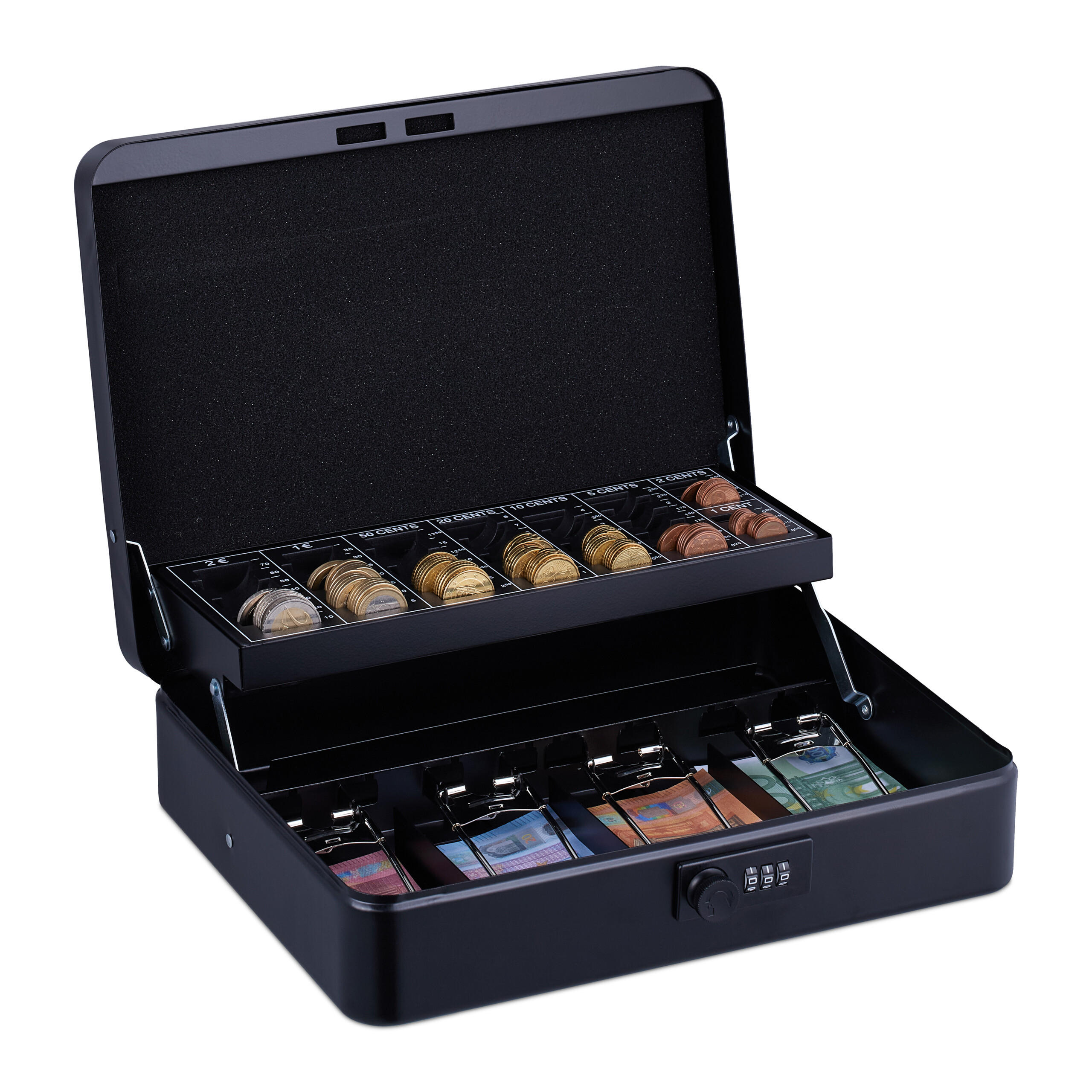 GELDKASSETTE Euro-Münzbrett - Schwarz, Kunststoff/Metall (30.5/8.5/25cm) - Relaxdays