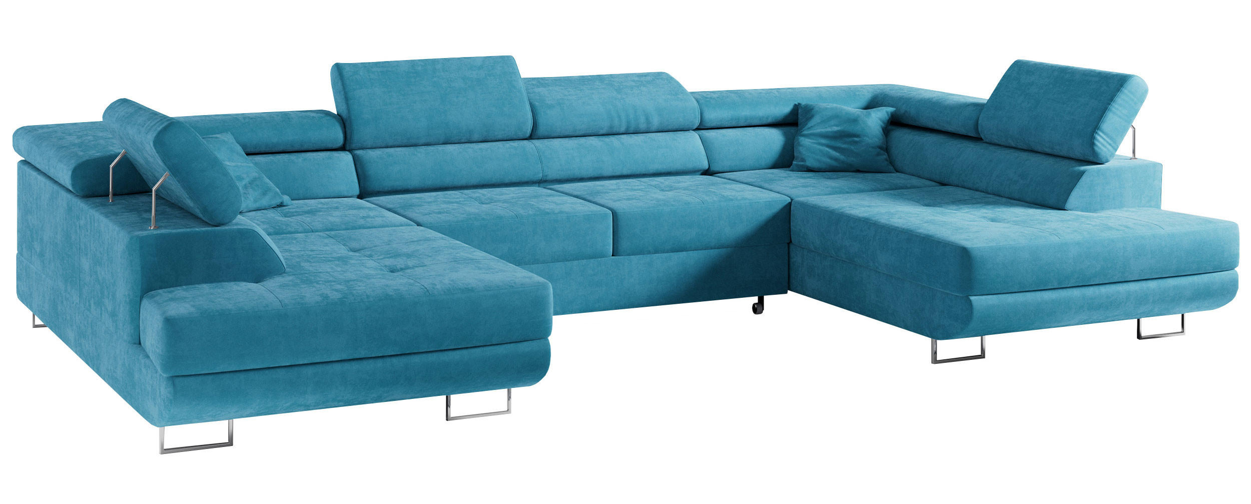 WOHNLANDSCHAFT GUSTAW U Hellblau Velvet - Silberfarben/Hellblau, Textil/Metall (340/55/205cm) - MKS
