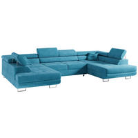 WOHNLANDSCHAFT GUSTAW U Hellblau Velvet - Silberfarben/Hellblau, Textil/Metall (340/55/205cm) - MKS