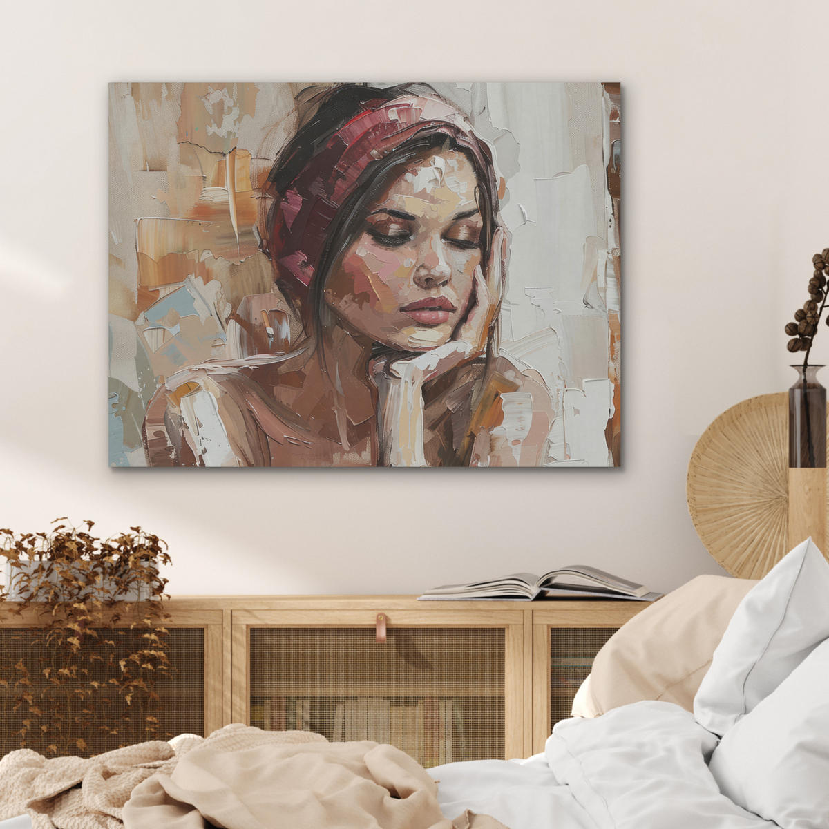 AKUSTIKPANEEL Frau - Porträt - Modern 80x60 cm - Altrosa, Textil (80/0.9/60cm) - MuchoWow