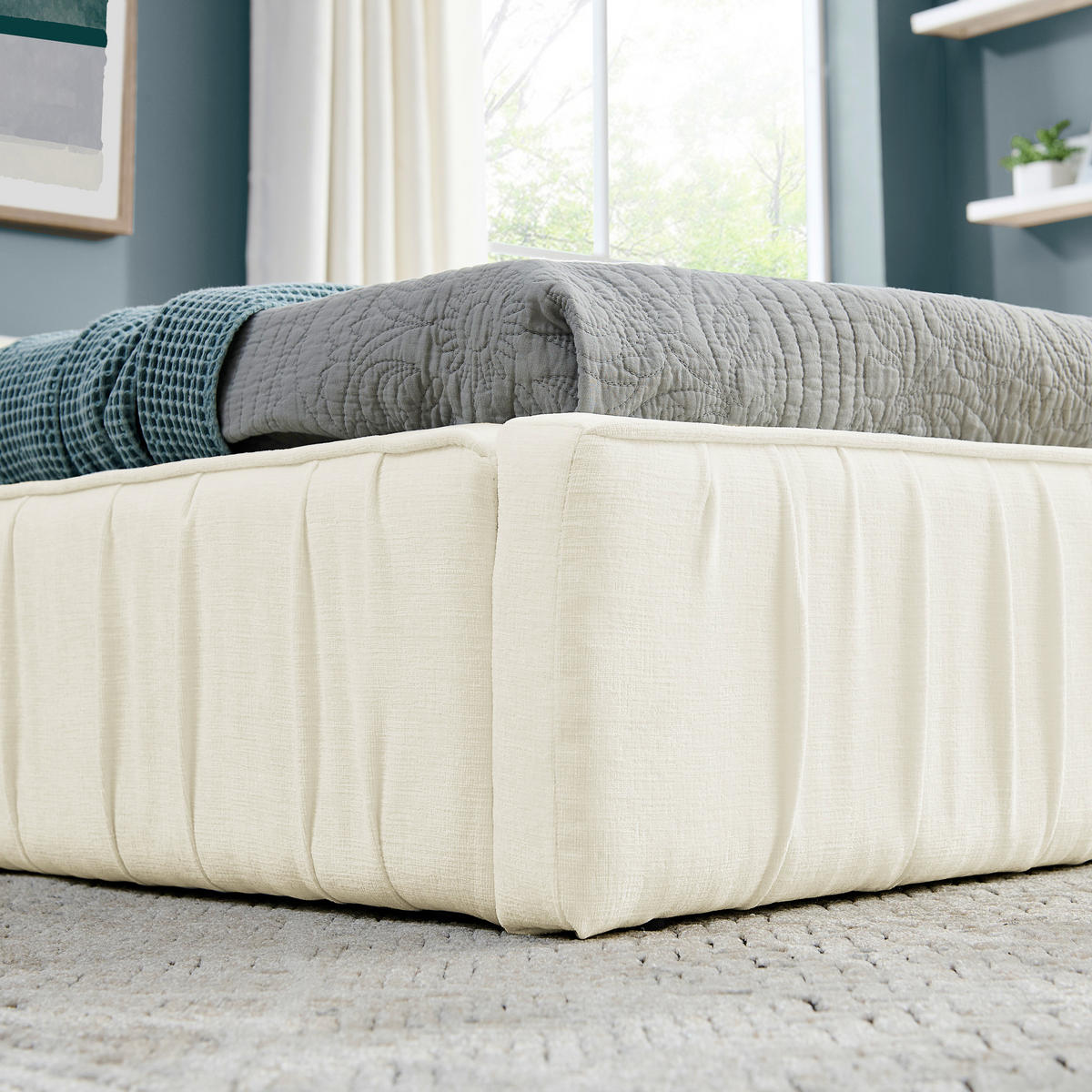 EINZELBETT 90x200 cm Chenille Holzrahmen beige - Beige, Kunststoff (90/200cm) - LEBENLANG