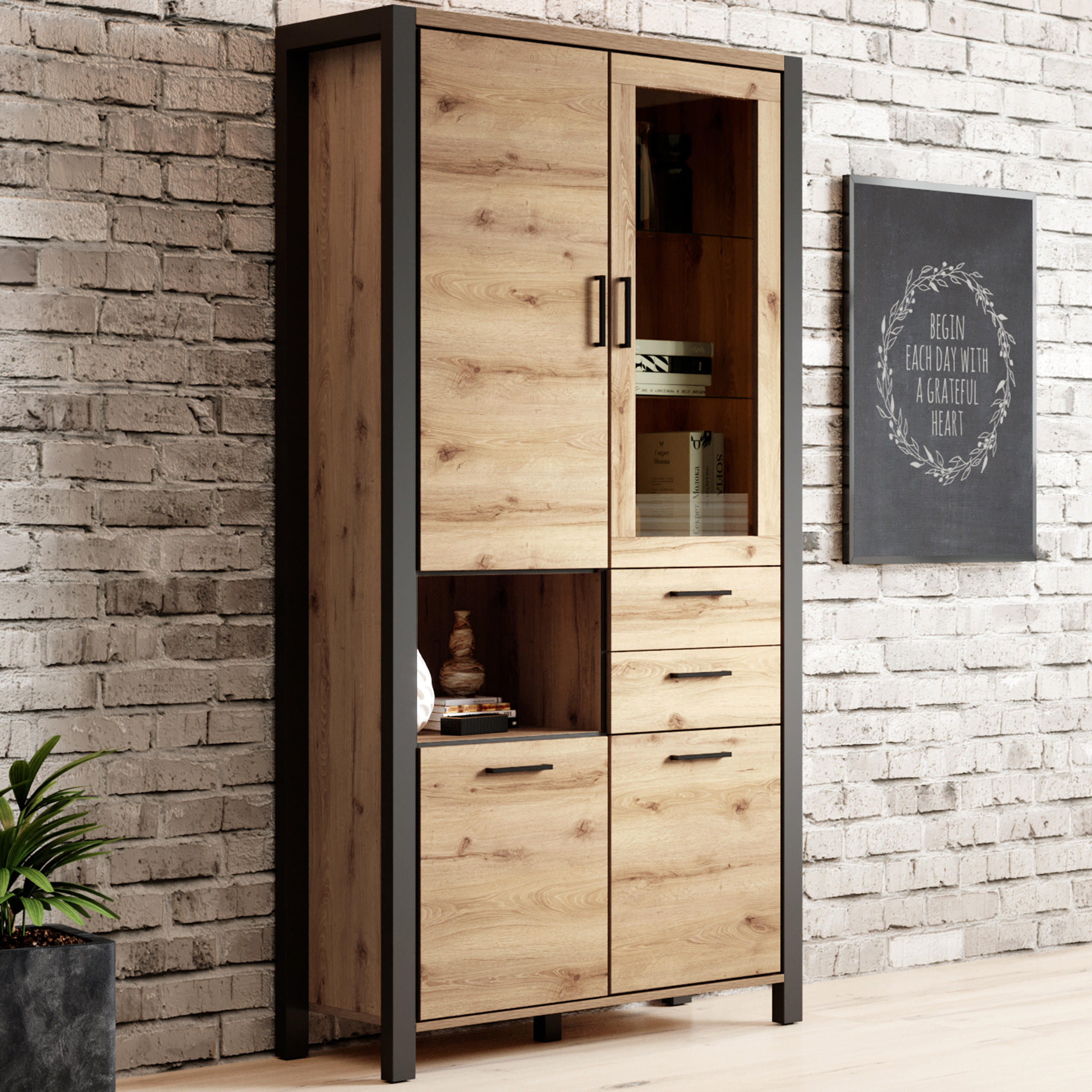 VITRINE in Eichefarben - Eichefarben, Holzwerkstoff (100/200/41cm) - MASSENO