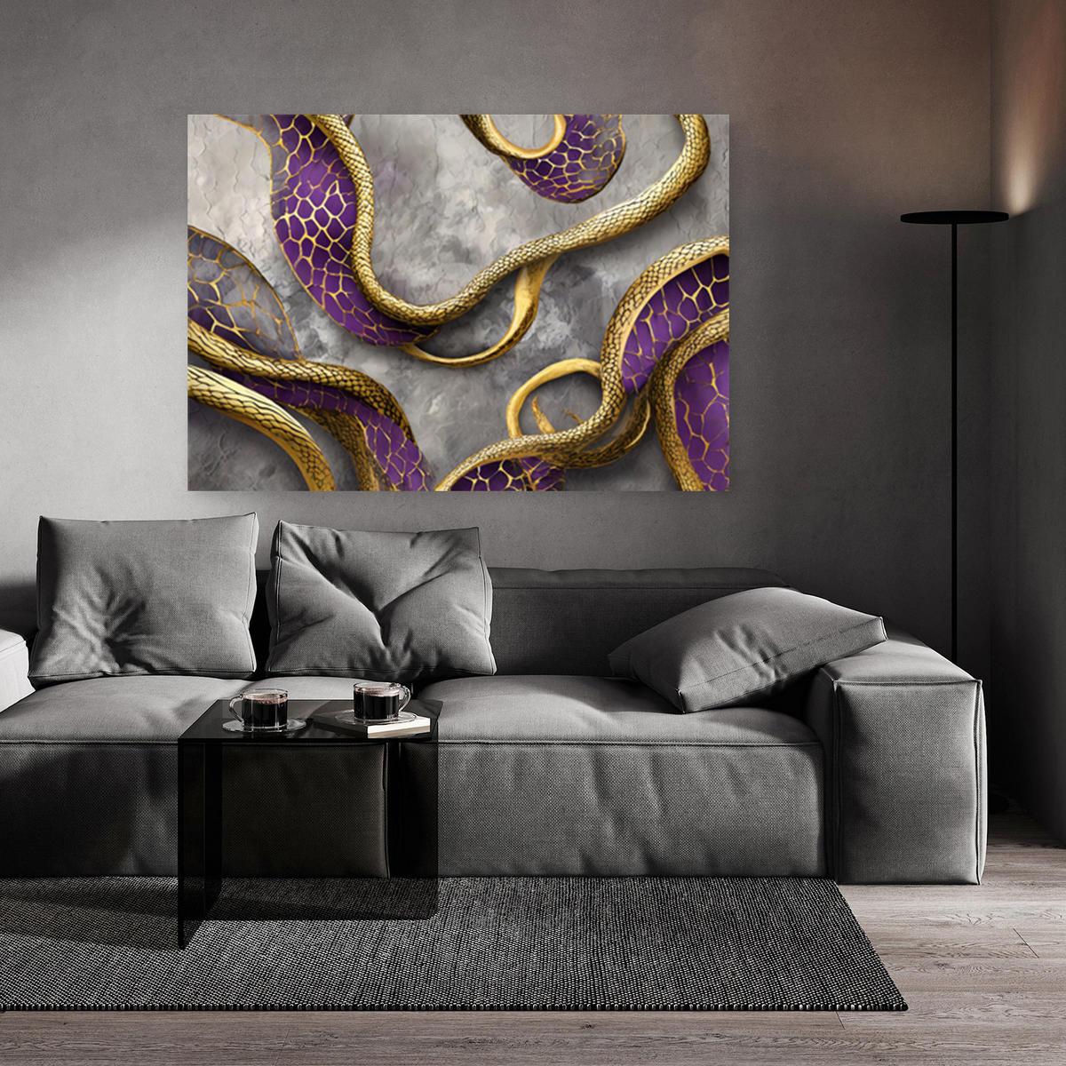 WANDBILD schlange textur gold lila glamour - Lila, Textil (60/40cm) - Feeby