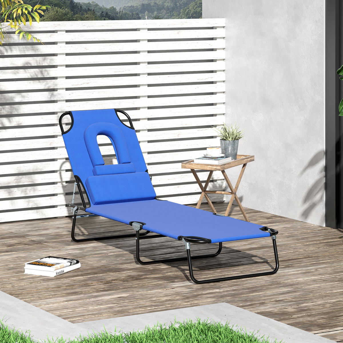 SONNENLIEGE DE-15586 klappbar, 4-fach verstellbar Blau - Blau, Metall (58/36/187cm) - ComfortXL