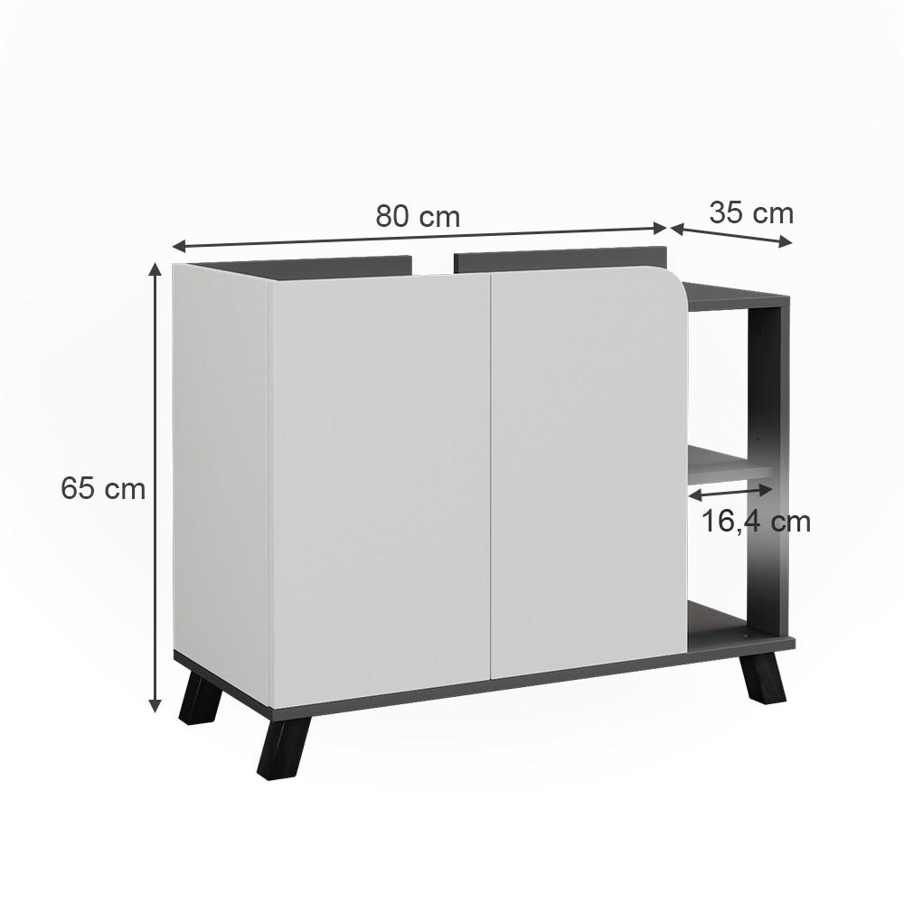 WASCHBECKENUNTERSCHRANK Karen Anthrazit/Weiß 80 x 65 cm mit 2 Türen - Anthrazit/Weiß, Holzwerkstoff (80/65/35cm) - Vicco