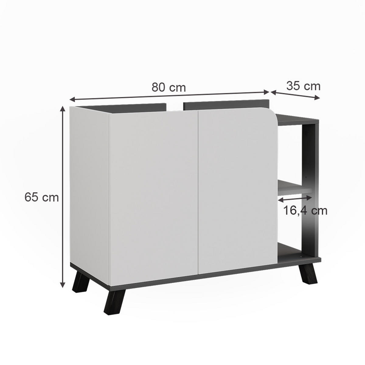 WASCHBECKENUNTERSCHRANK Karen Anthrazit/Weiß 80 x 65 cm mit 2 Türen - Anthrazit/Weiß, Holzwerkstoff (80/65/35cm) - Vicco