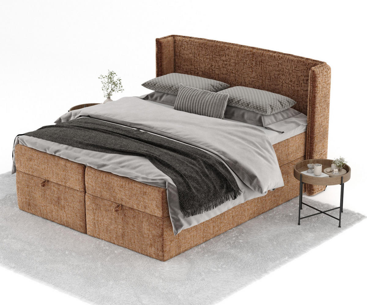 BOXBETT Passion Kupfer 140/200 cm mit Matratze und Topper - Schwarz/Kupferfarben, Holz/Holzwerkstoff (140/200cm) - Maison de Reve