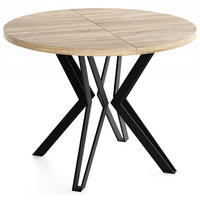 ESSTISCH Revena runder ausziehbarer, Sonoma Eiche 120-200/120/76 cm - Schwarz/Braun, Holzwerkstoff/Metall (120/200/76cm) - WFL GROUP