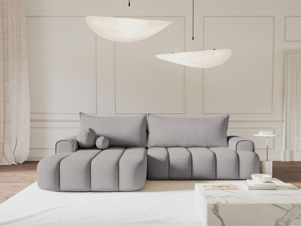 ECKSOFA Dandelino Grau mit Samtbezug, links - Schwarz/Grau, Kunststoff/Textil (275/168cm) - Selsey