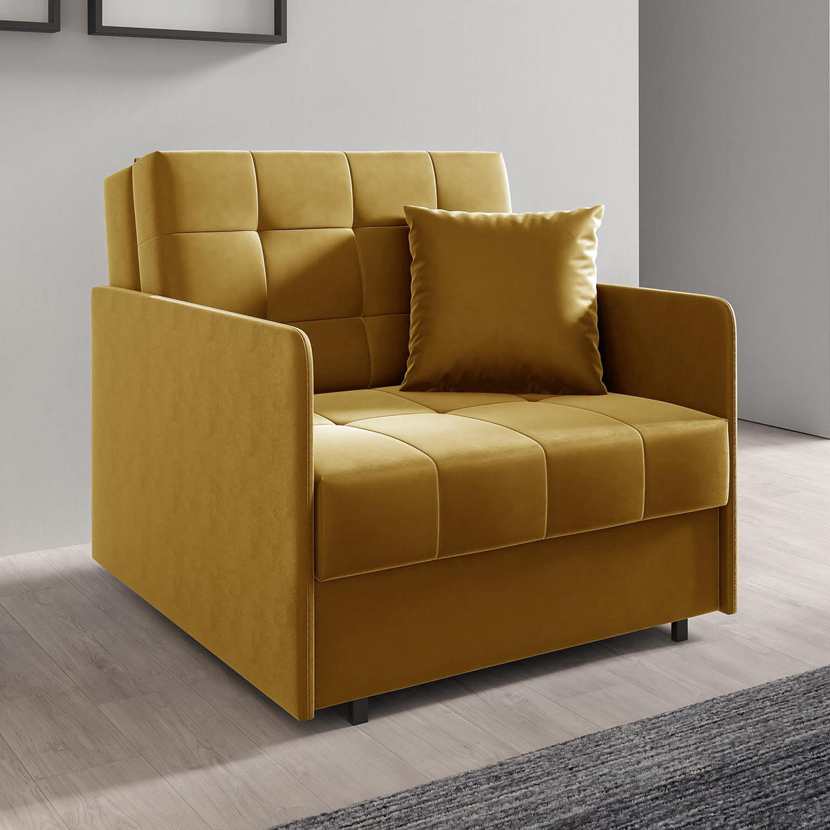 SCHLAFSOFA York I, Schlaffunktion, ausziehbare Couch, mit Bettkasten, inkl. Kissen, Kronos 01 - Gelb, Textil (90/85/97cm) - Jerpax