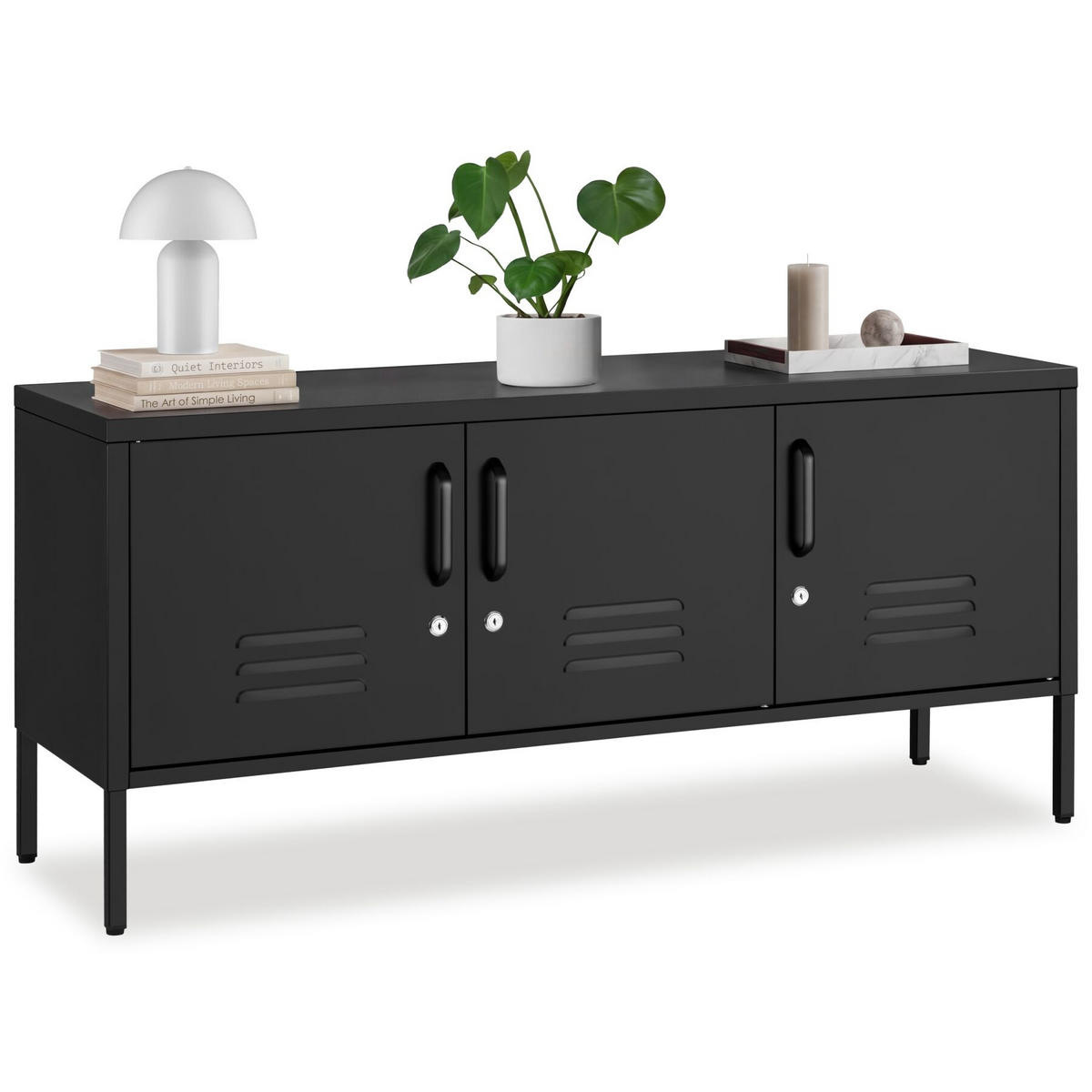 SIDEBOARD Baker, Kippschutz, höhenverstellbare Füße, schwarz - Schwarz, Metall (120/55.5/37.5cm) - tectake