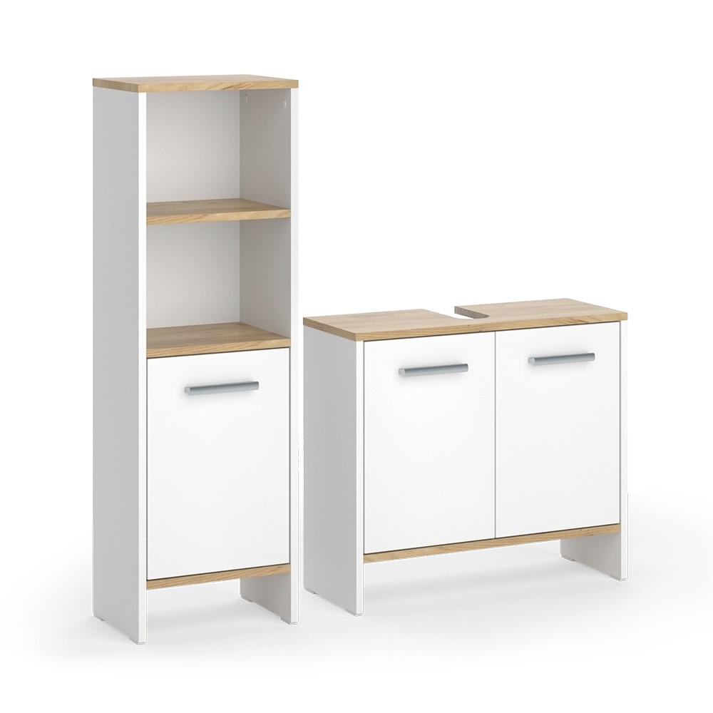 BADRUMSMÖBELSET Karli, Vit/Goldkraft ek, 2 delar Vit, Ekfärgad 57/63.8/26.3 cm