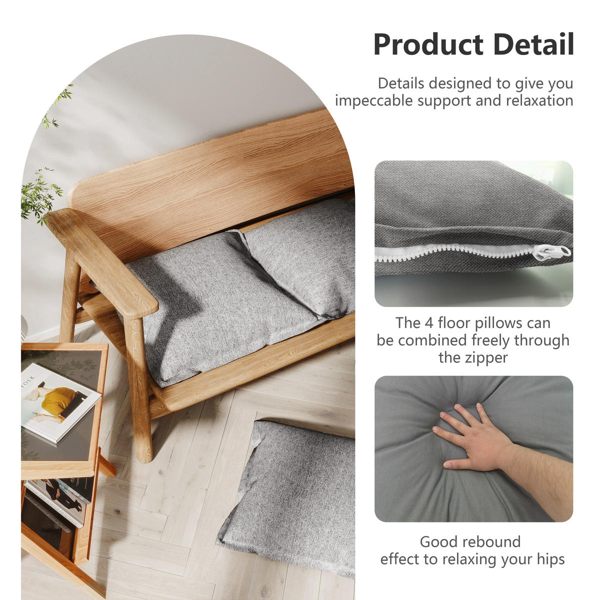 KISSEN Quadratisches Leinen grau 4er-Set - Grau, Textil (50/50/15cm) - Vercart