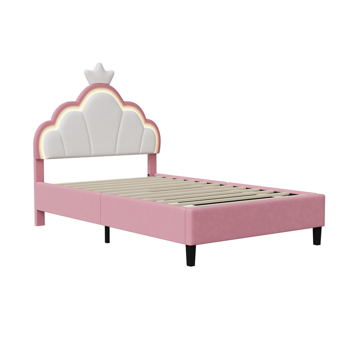 POLSTERBETT 90x200 cm mit höhenverstellbarem Kopfteil & RGB-LED – Kinderbett Bettgestell für Mädchen, Samt, Rosa - Pink, Holz/Metall (90/200cm) - BursDany