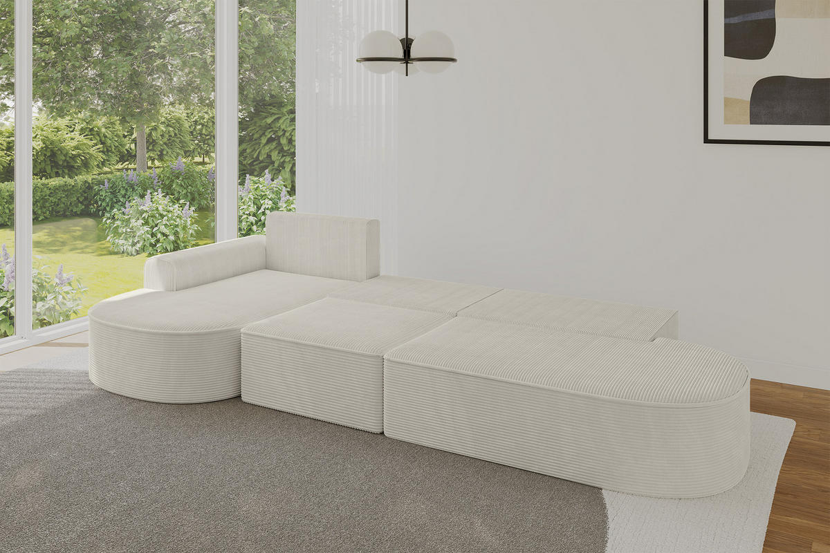 ECKSOFA mit Schlaffunktion Ottomane Links MARI L2-S 368X167X85 Creme Cord - Creme/Schwarz, Holzwerkstoff/Kunststoff (368/167cm) - ALTDECOR