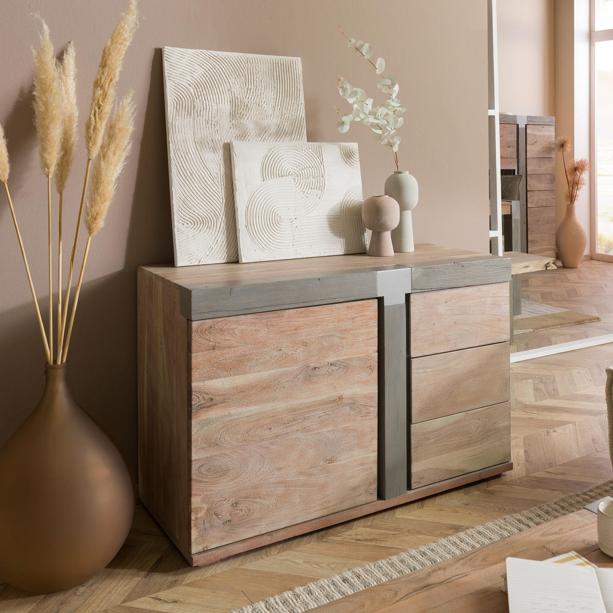 SIDEBOARD Akazie 115x45x75 beige lackiert Amsterdam #109 - Beige, Holz (115/75/45cm) - Massivmoebel24