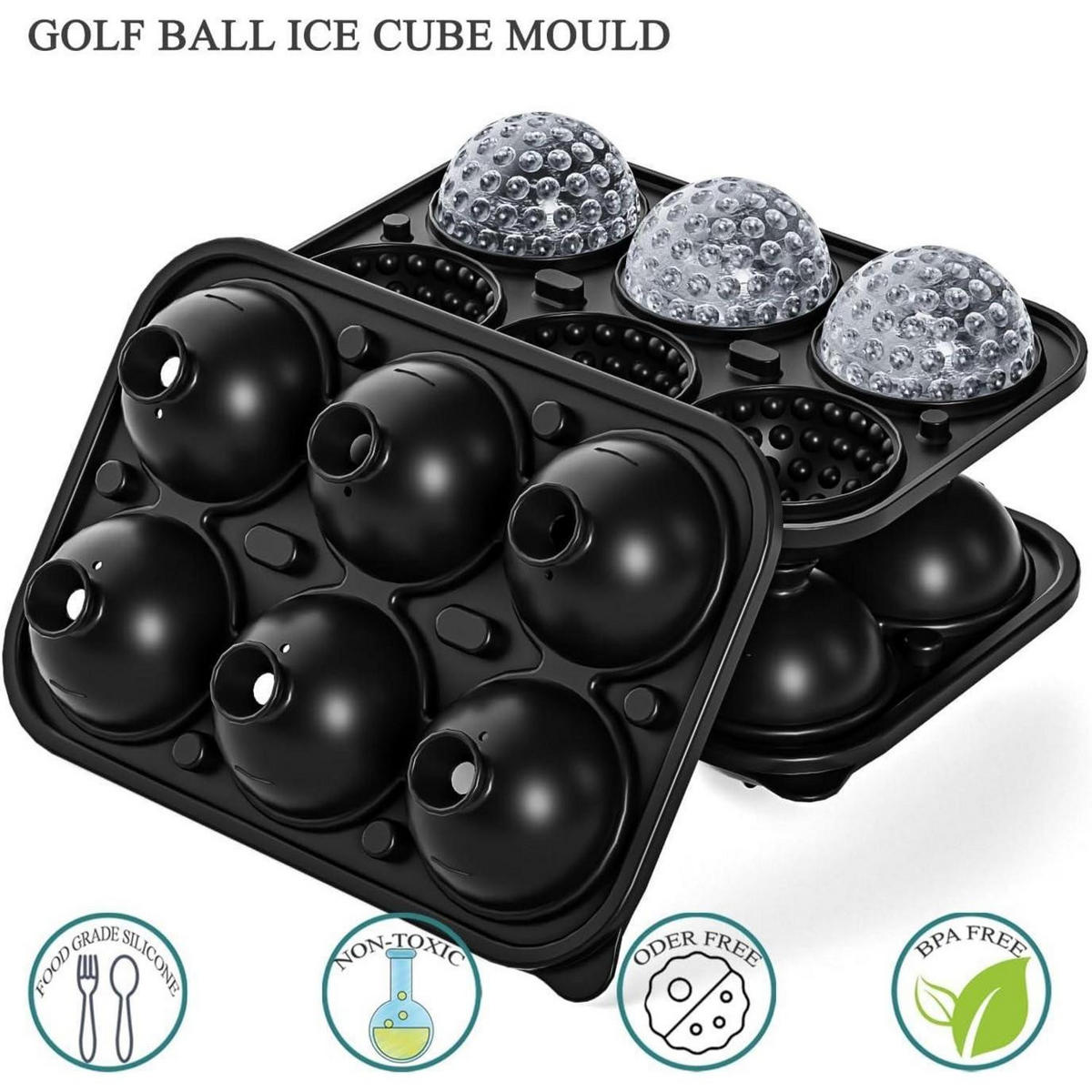 EISWÜRFELFORM Kugeln Golfball-Optik 5.5 cm - Schwarz, Kunststoff (6.7/21/14.5cm)