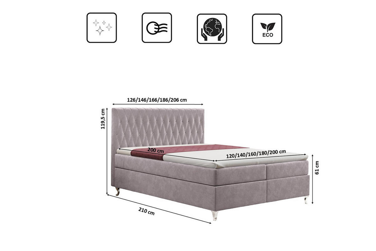 BOXBETT Mit Bettkasten Und Matratze KATE Stoff Riviera Lila 120x200 cm H3-Bonell - Lila, Holz/Textil (120/200cm) - Kaiser Möbel