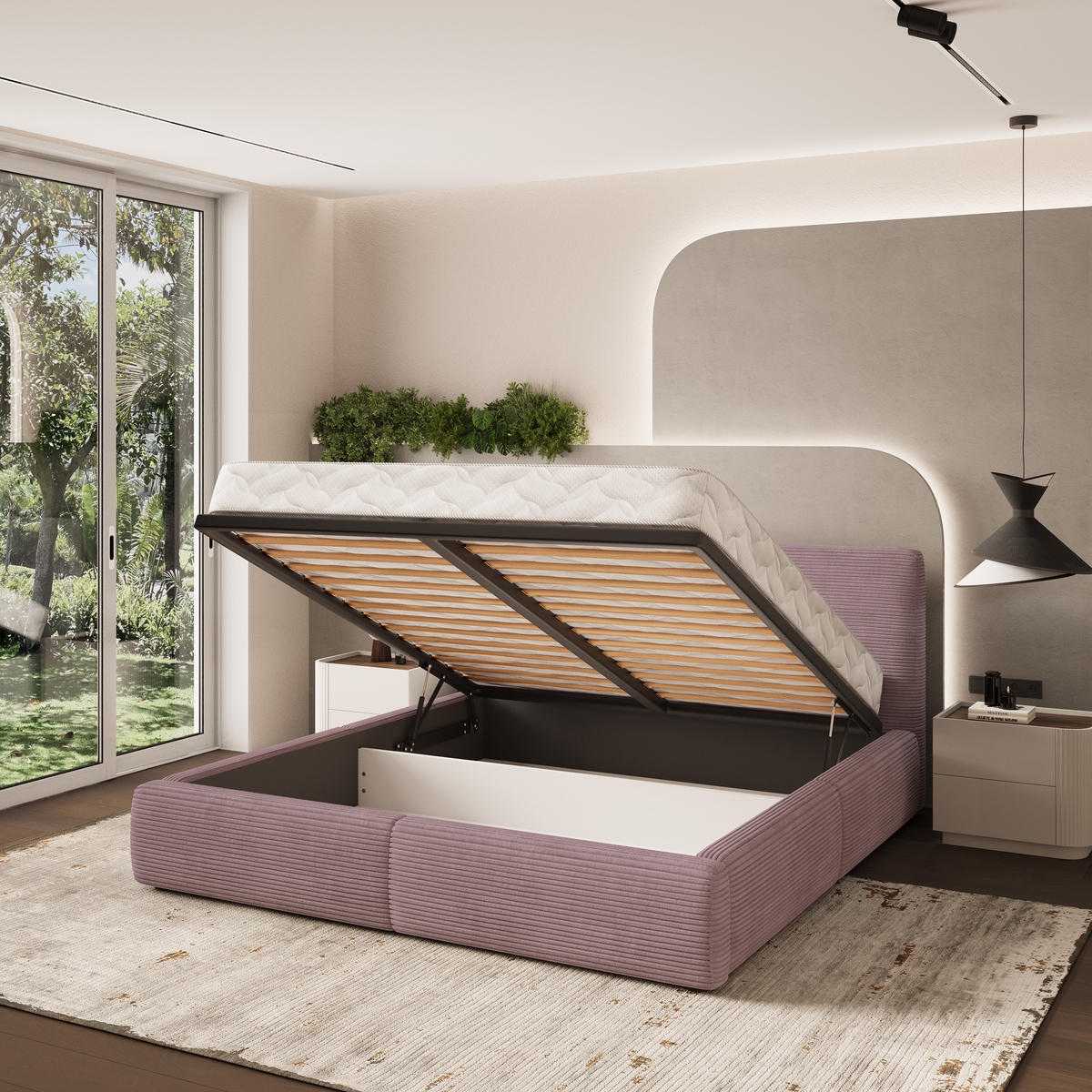 POLSTERBETT FELURO 160x200 cm mit Bettkästen - Lila - Lila, Holz (160/200cm) - MASSENO