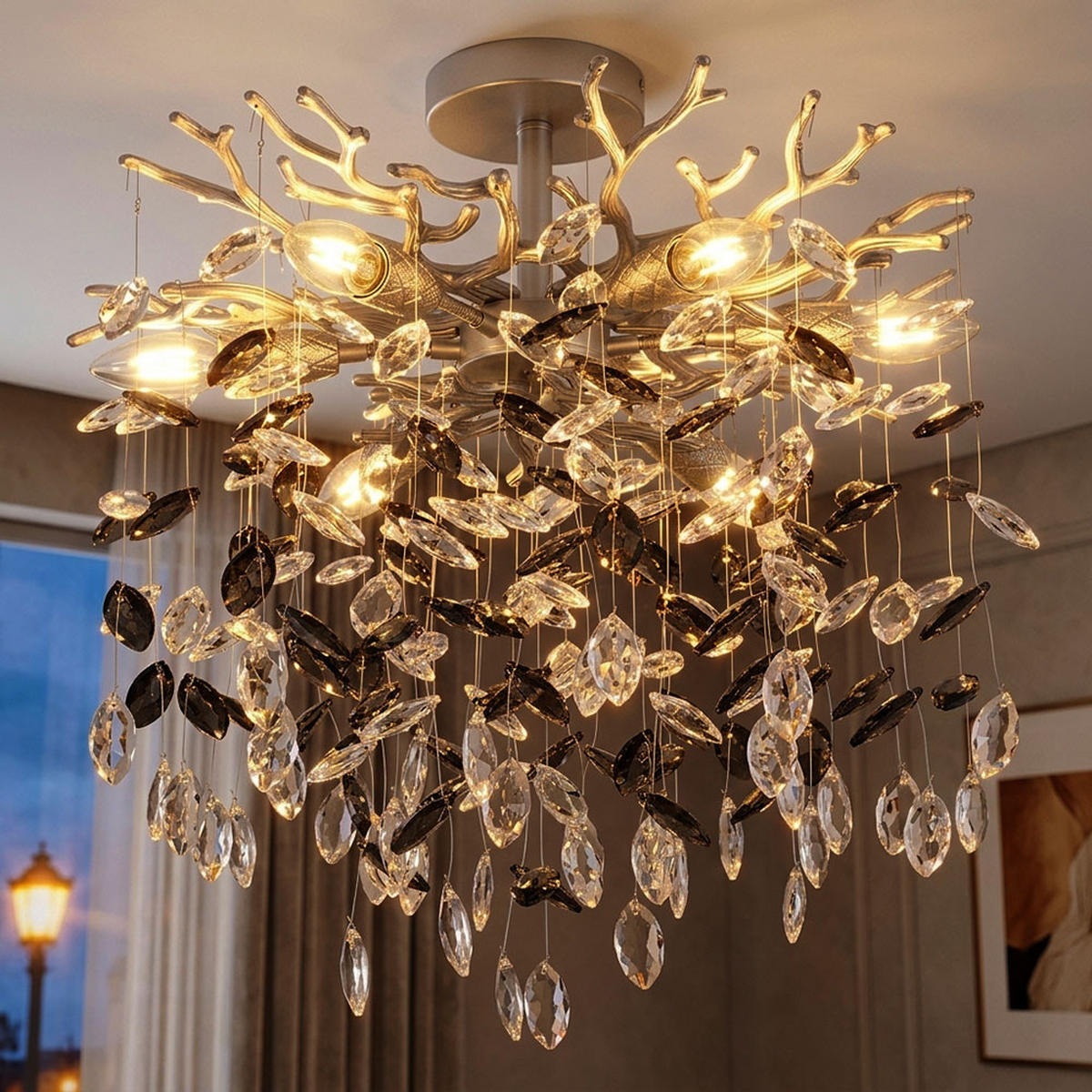 DECKENLEUCHTE Metall, Anthrazit, rauchfarbene Kristalle - Anthrazit, Glas (50/50/54cm) - Globo Lighting