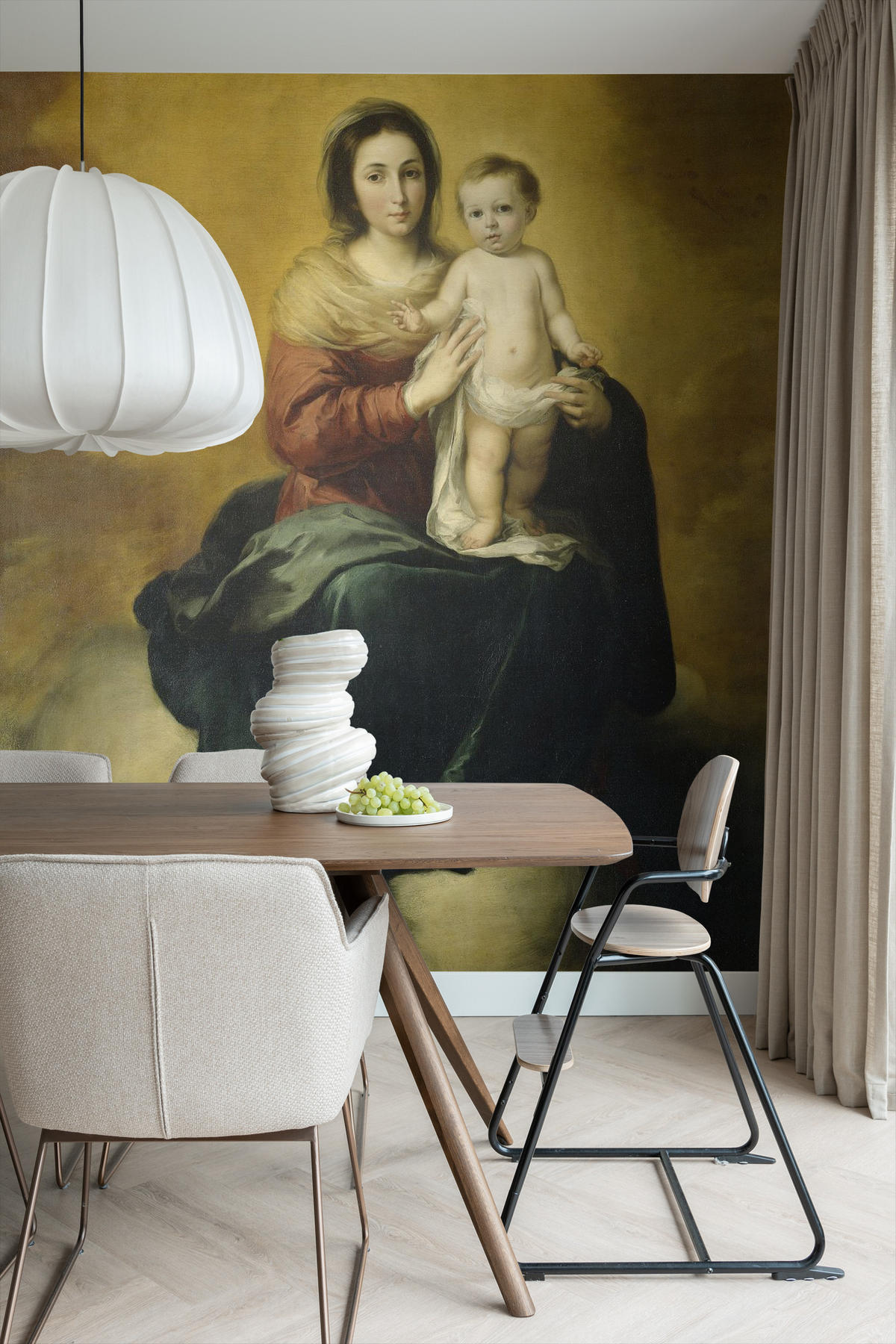 FOTOTAPETE Maria mit Kind von Bartolomé Esteban Murillo 200 x 279 cm - Gelb, Papier (200/279cm) - Sanders & Sanders